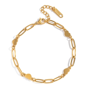 Minimalist 18K gold plated stainless steel heart paperclip chain bracelet for women