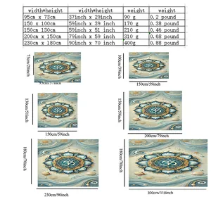 Tableau des tailles pour tapisserie mandala avec poids en centimètres et pouces