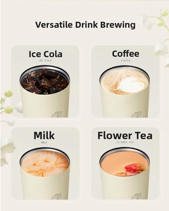 Detail showing 316 stainless steel vacuum mug with various beverages and Lily of the Valley