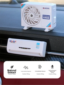 Detail view of mini car air conditioner scent diffuser on dashboard and air vent