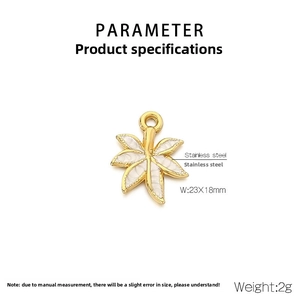 Detailed specs of stainless steel leaf pendant with white enamel and 18K gold plating