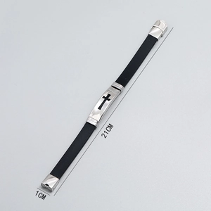 Men's stainless steel and black silicone cross bracelet, length 21 cm and width 1 cm