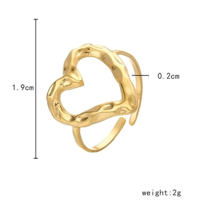 Elegant gold heart ring with hammered texture and adjustable open band for women