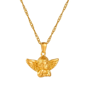 Collier avec pendentif ange chérubin en acier inoxydable plaqué or 18K et chaîne fine