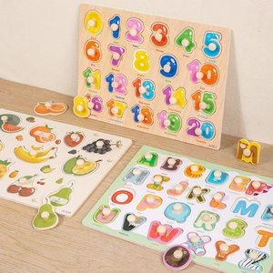 Wooden Peg Puzzle Early Education Learning Toy For Toddlers Alphabet Numbers Animals Hand Grasping Board