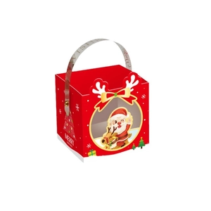 Christmas gift box with clear window, Santa and reindeer graphics and Best Wishes handle