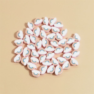 Close-up of 10mm rainbow cloud polymer clay beads for DIY jewelry and crafts making