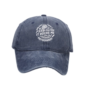 Vintage washed blue baseball cap with Motherhood skull print in retro rock style