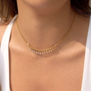 Collana classica in acciaio inossidabile placcato oro 18K con nappe di strass
