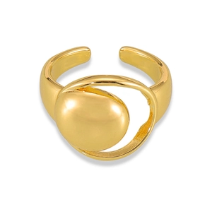 Minimalist geometric gold-plated hollow moon ring with modern asymmetric design