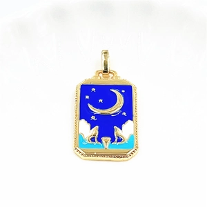 Gold-plated tarot moon pendant necklace with blue enamel for punk fashion jewelry style