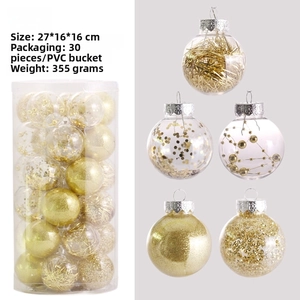 Detail of 6cm gold Christmas balls with sequins and glitter in a 30-piece set