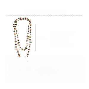Detailed specs of double-layer layered necklace made of glass beads and shells