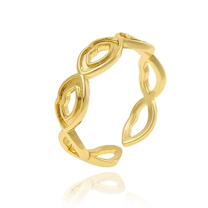 Detail of 18K gold plated ring featuring infinite geometric pattern on white background
