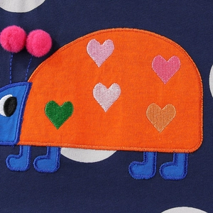 Robe fille à pois manches courtes avec broderie mignonne de coccinelle colorée