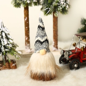 Lighted Christmas gnome plush with gray knit hat and wooden base for holiday decoration