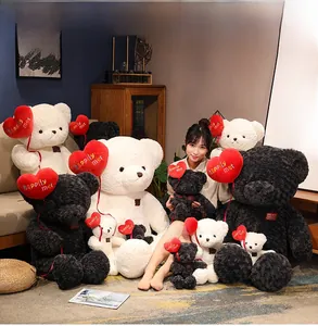 Plush teddy bears in five sizes from 38cm to 130cm with red heart pillows