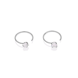 Close-up of 316L stainless steel sleeper hoops with sparkling round cubic zirconia