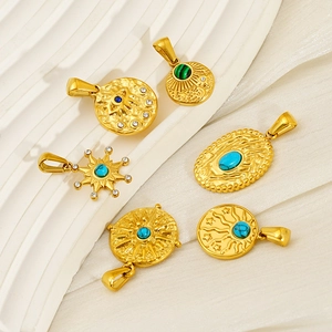 Retro 18K gold-plated stainless steel necklaces with turquoise and bohemian style charms
