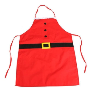 Classic red Santa Claus apron for adults and kids with white lace and black belt detail