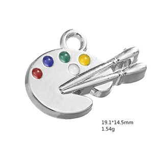 Silver palette pendant with colorful paint dots, 19.1x14.5mm size and 1.54g weight detail