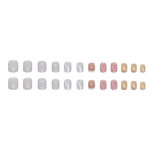Short square press-on nails set with aurora wave patterns and solid grey color finish