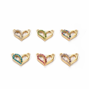 14K gold plated stainless steel heart pendant with colorful zircon crystals in six colors