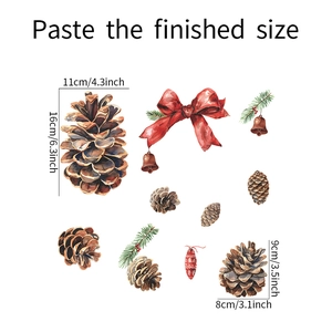 Christmas bow and pinecone wall stickers finished size measurements and layout details