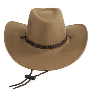 Classico cappello da cowboy western in pelle scamosciata kaki con tesa larga
