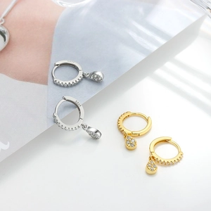 S925 sterling silver hoop earrings with zircon droplets in gold and silver finishes
