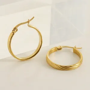 Twisted Hoop Earrings 18K Gold Plated Stainless Steel Geometric Retro Chic Fashion Jewelry Accessories For Women
