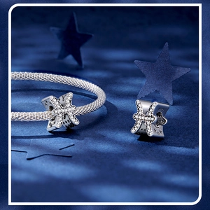 Macro detail of S925 sterling silver Pisces zodiac charm with engraved S925 hallmark