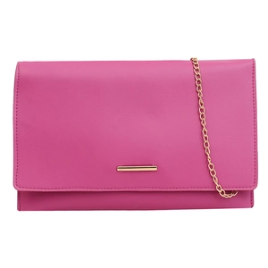 Minimalist solid rose red clutch bag with gold metal buckle and chain strap for women