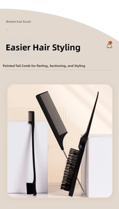 Three-piece professional black hair styling tool set with edge brush and metal tail comb