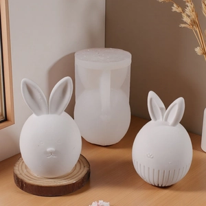 DIY Easter faceless egg rabbit silicone mold with finished handmade plaster bunny crafts
