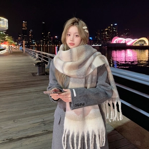 Winter Cashmere-like Tassel Plaid Scarf For Women Soft Warm Thick Long Shawl Wrap Elegant Striped Autumn Accessories