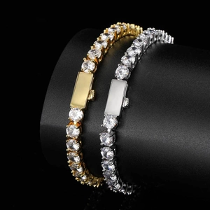Hip Hop Iced Out Tennis Bracelet Copper Cubic Zirconia Single Row Chain Trendy Jewelry For Men Women