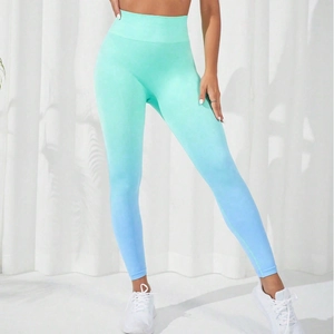 Seamless gradient yoga leggings in mint green to light blue with high waist support