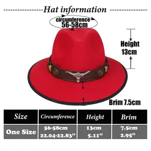 Size chart for western cowboy hat with head circumference and brim dimensions