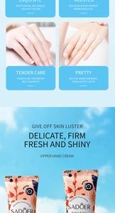 Gedetailleerd overzicht van SADOER bosbessen handcrème tubes met marketingteksten