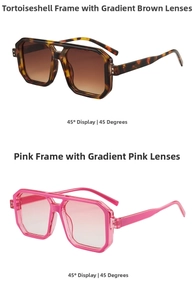 Detail of double bridge aviator sunglasses in tortoise shell and transparent pink frames