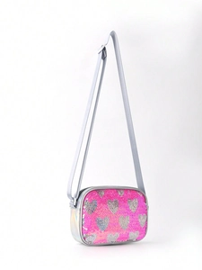 Girls Sequin Heart Crossbody Bag Holographic PU Small Square Shoulder Purse For Kids