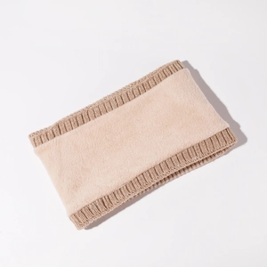 Winter beige knitted neck gaiter with plush fleece lining for windproof warmth