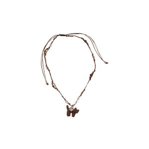 Vintage braune Halskette mit beflocktem Bärenanhänger und geflochtener Kordelkette