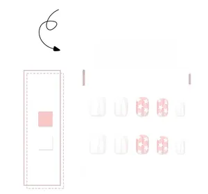 Detail of short square press-on nails featuring pink star patterns and solid white colors