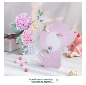 Detail of 3D pop-up hydrangea card with gold Best Wishes text and floral paper art