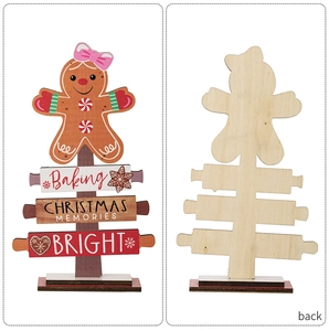 Front and back detail of gingerbread man wooden sign with Baking and Christmas Memories text