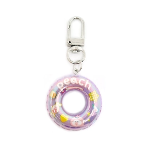 Creative purple peach lifebuoy keychain with colorful electroplated finish and metal ring