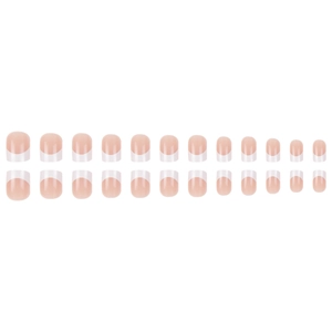 French tip press-on nails set in short square shape with nude base and white edges