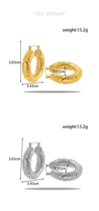 Detailed tile display of twisted gold and silver hoop earrings with precise measurements